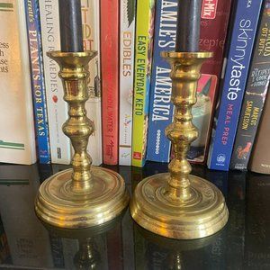 Vintage Gold Candle Holders, Circular Base, Matching Set of 2